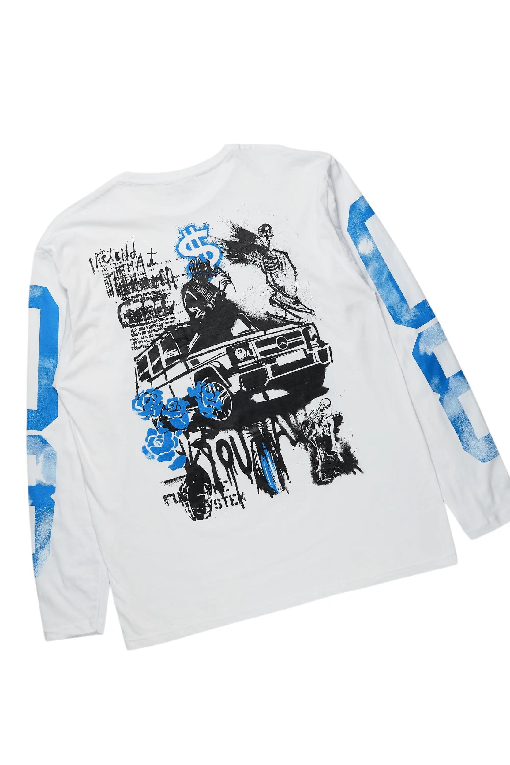 Grill White/Royal Long Sleeve T-Shirt/Baggy Pant Set Male Product Image