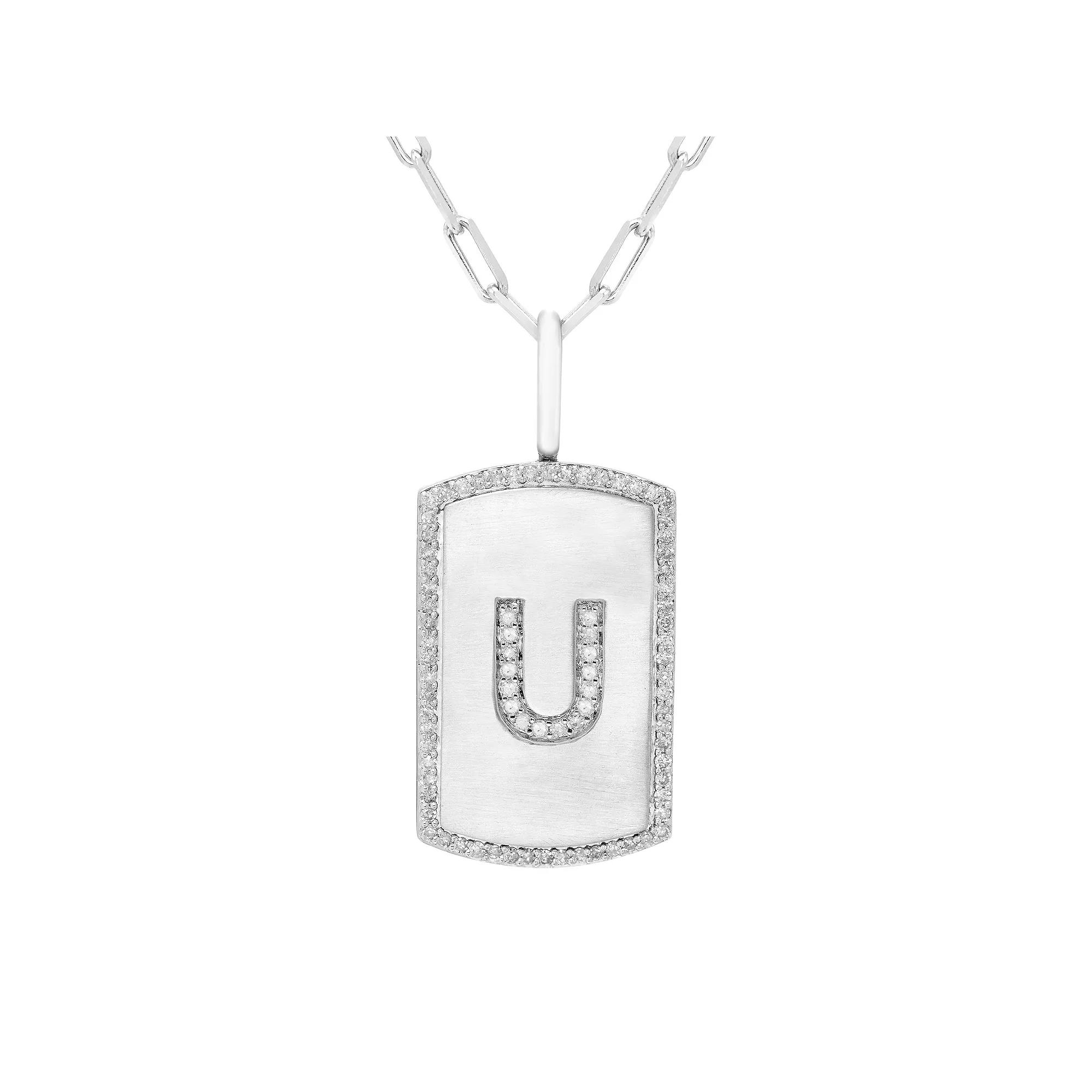 It's Personal Initial Sterling Silver & 1/4 Carat T.W. Diamond Dog Tag Necklace, Women's,  Product Image