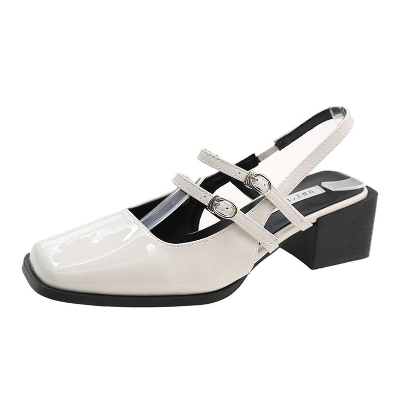 Chunky Heel Square Toe Plain Buckled Slingback Mary Jane Sandals Product Image