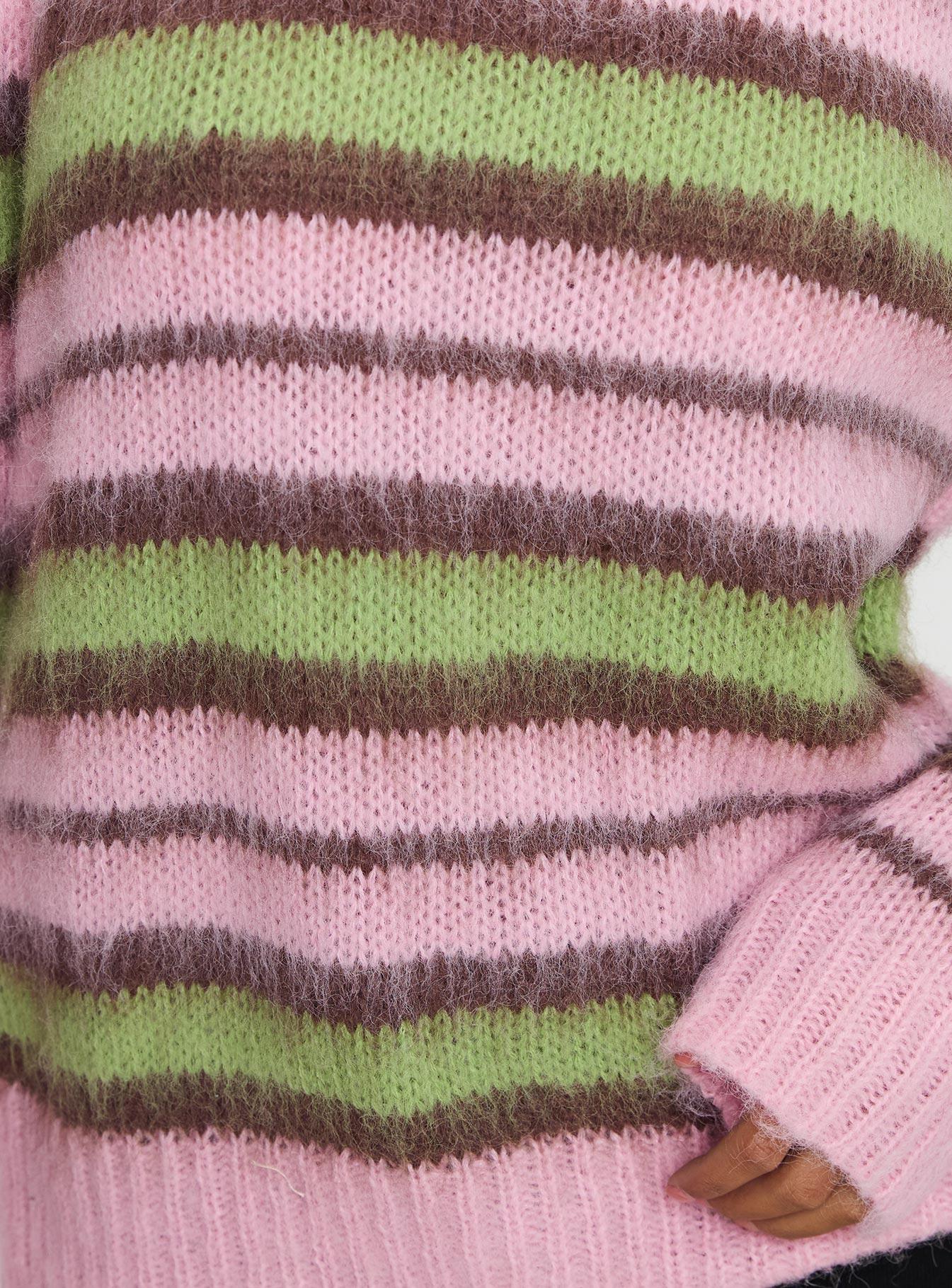Maysie Crew Neck Knit Sweater Green / Pink Product Image
