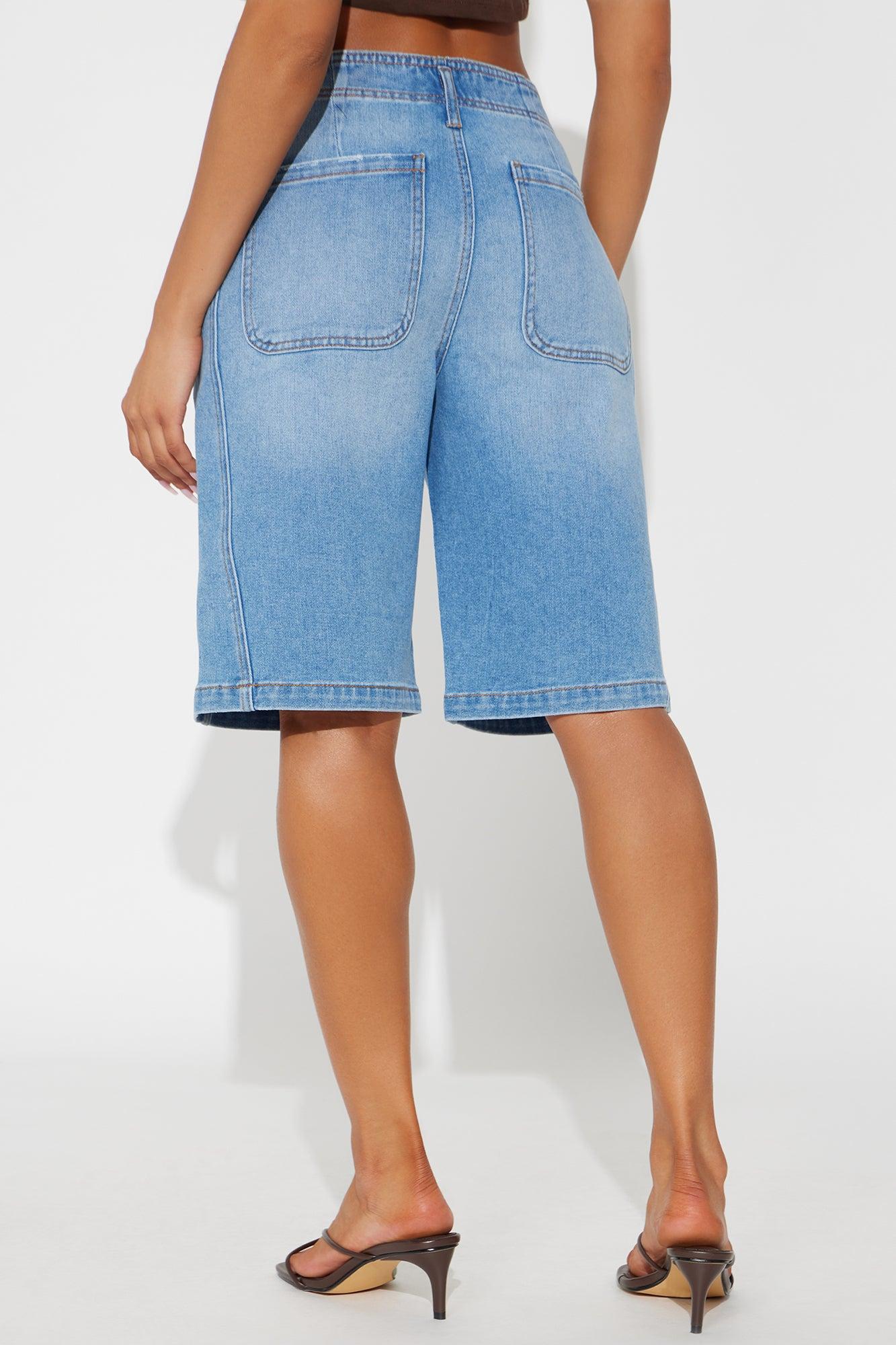 Lena Bermuda Denim Shorts - Light Wash Product Image
