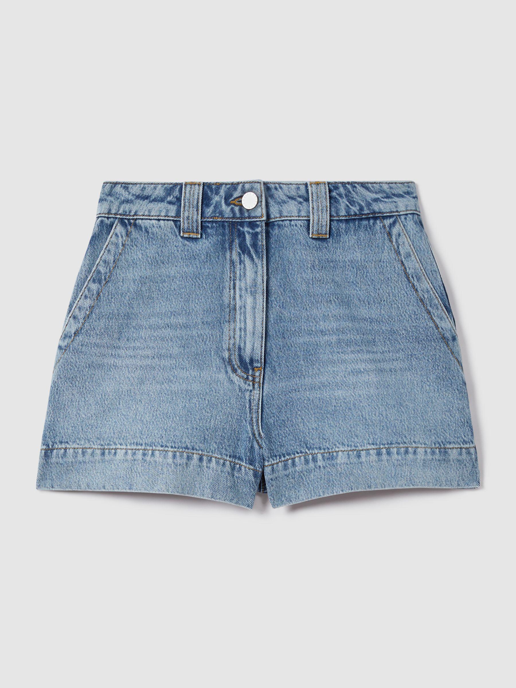 High Rise Denim Shorts in Light Blue Product Image