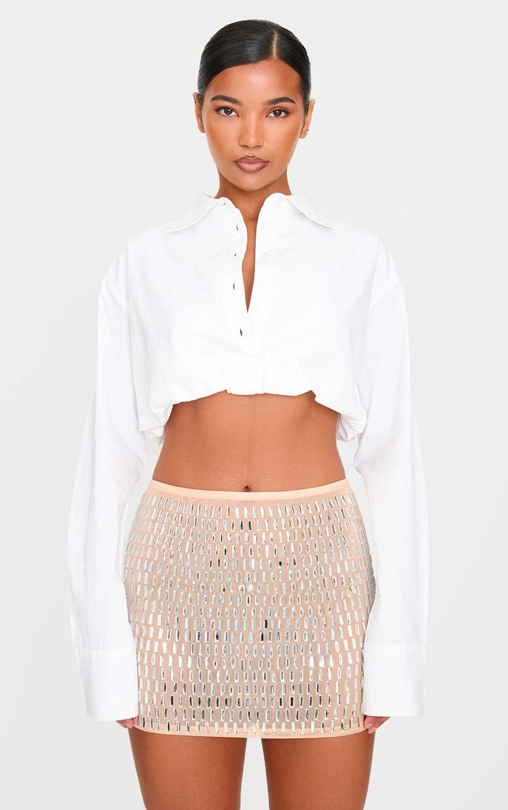 Nude Premium Embellished Mini Skirt Product Image