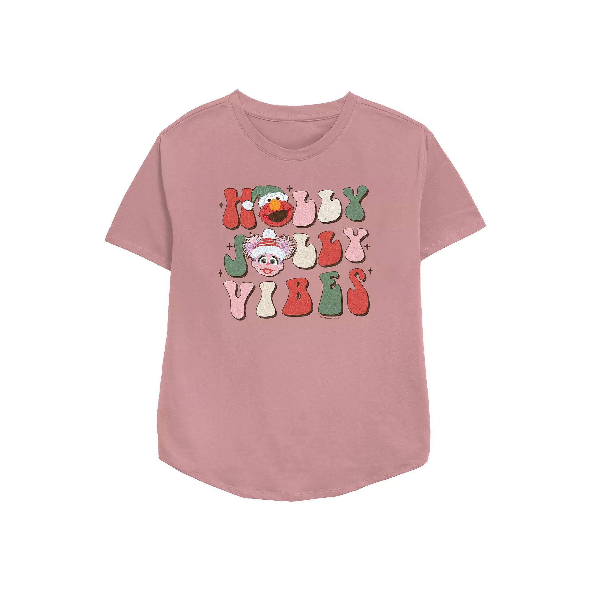 Women's PBS Kids Sesame Street Elmo And Abby Cadabby Holly Jolly Vibes Relaxed Fit Graphic Tee,  Product Image