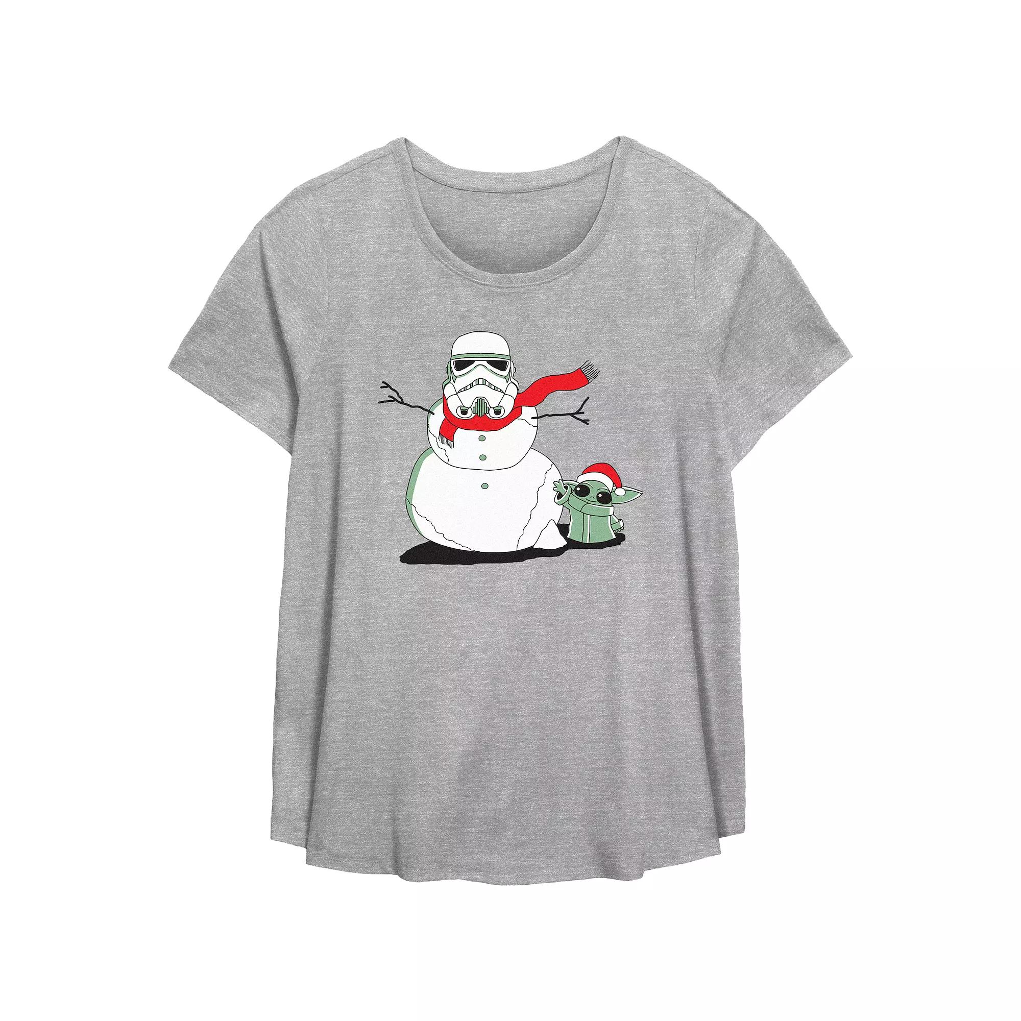 Plus Size Star Wars The Mandalorian Grogu And Storm Trooper The Snowman Flowy Graphic Tee, Women's, Size: 1XL, Grey Gray Product Image