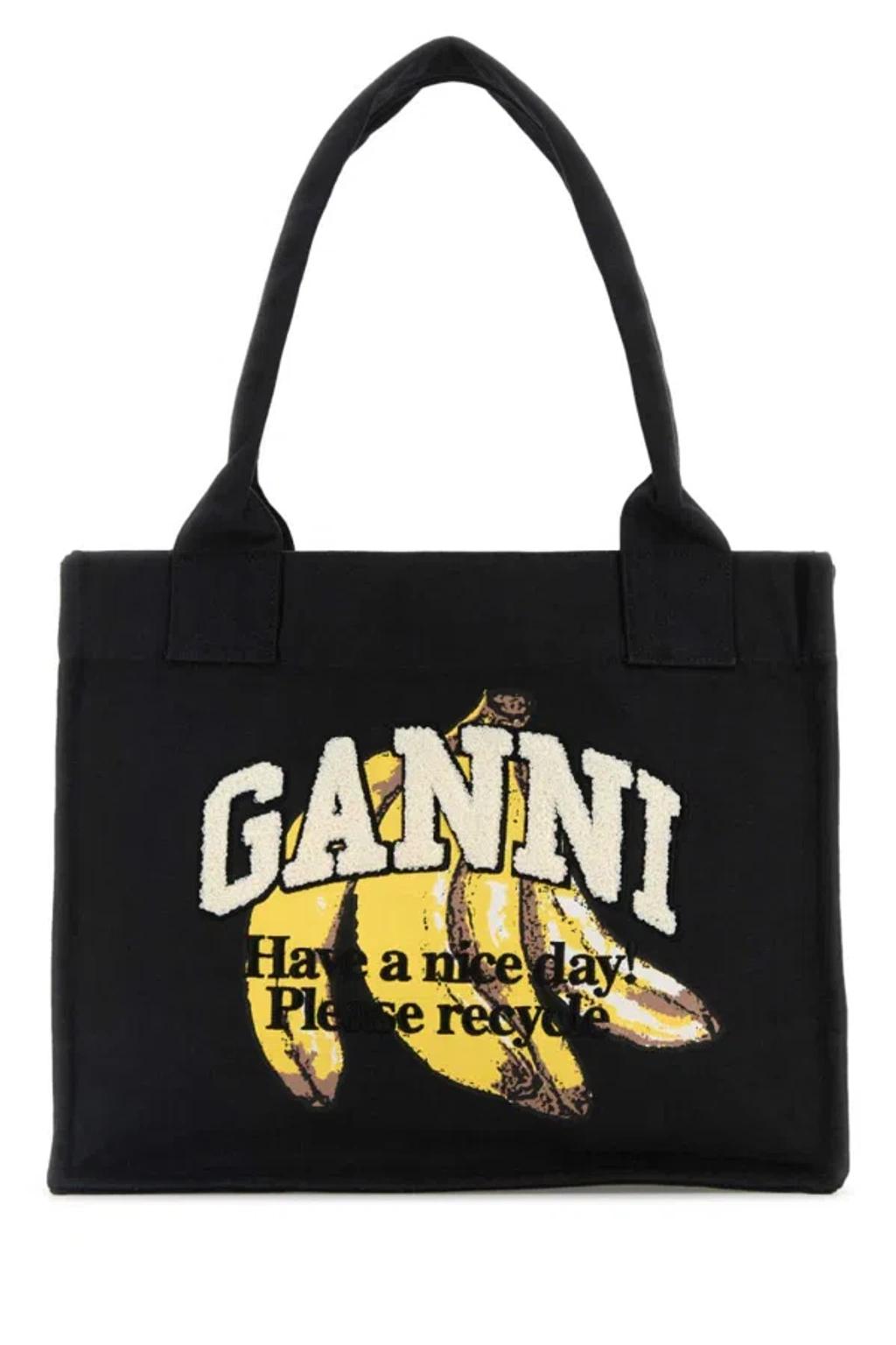 GANNI Banana Print Large Tote Bag In Black Product Image