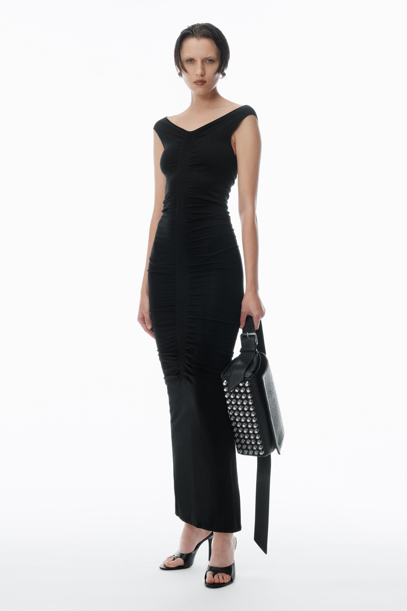 Ruched Wide V-neck Maxi Dress Product Image