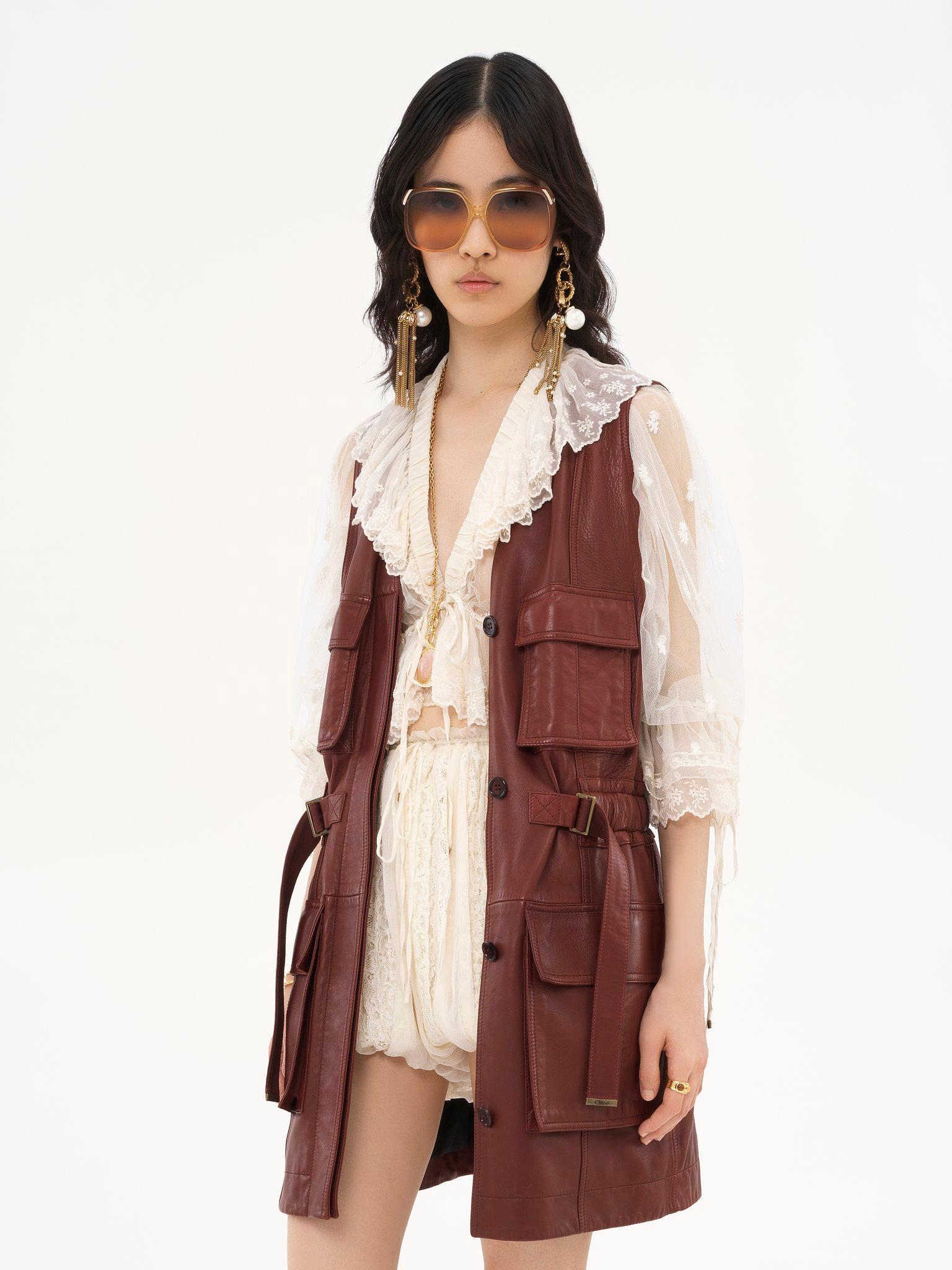 Utilitarian vest in leather Product Image