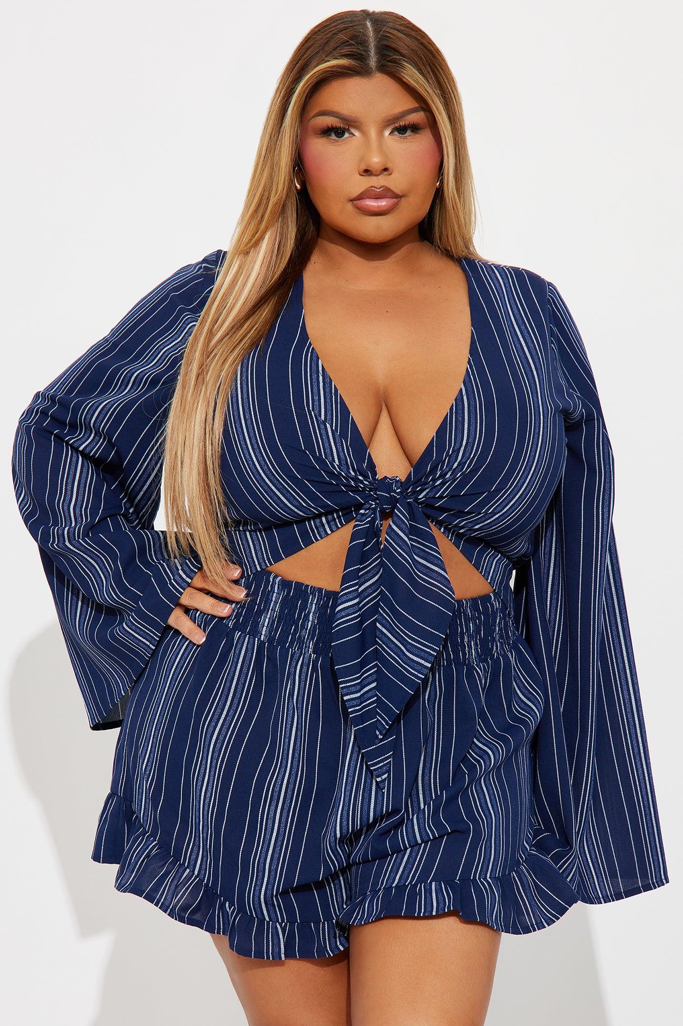 Tulum Stripe Romper - Navy Product Image