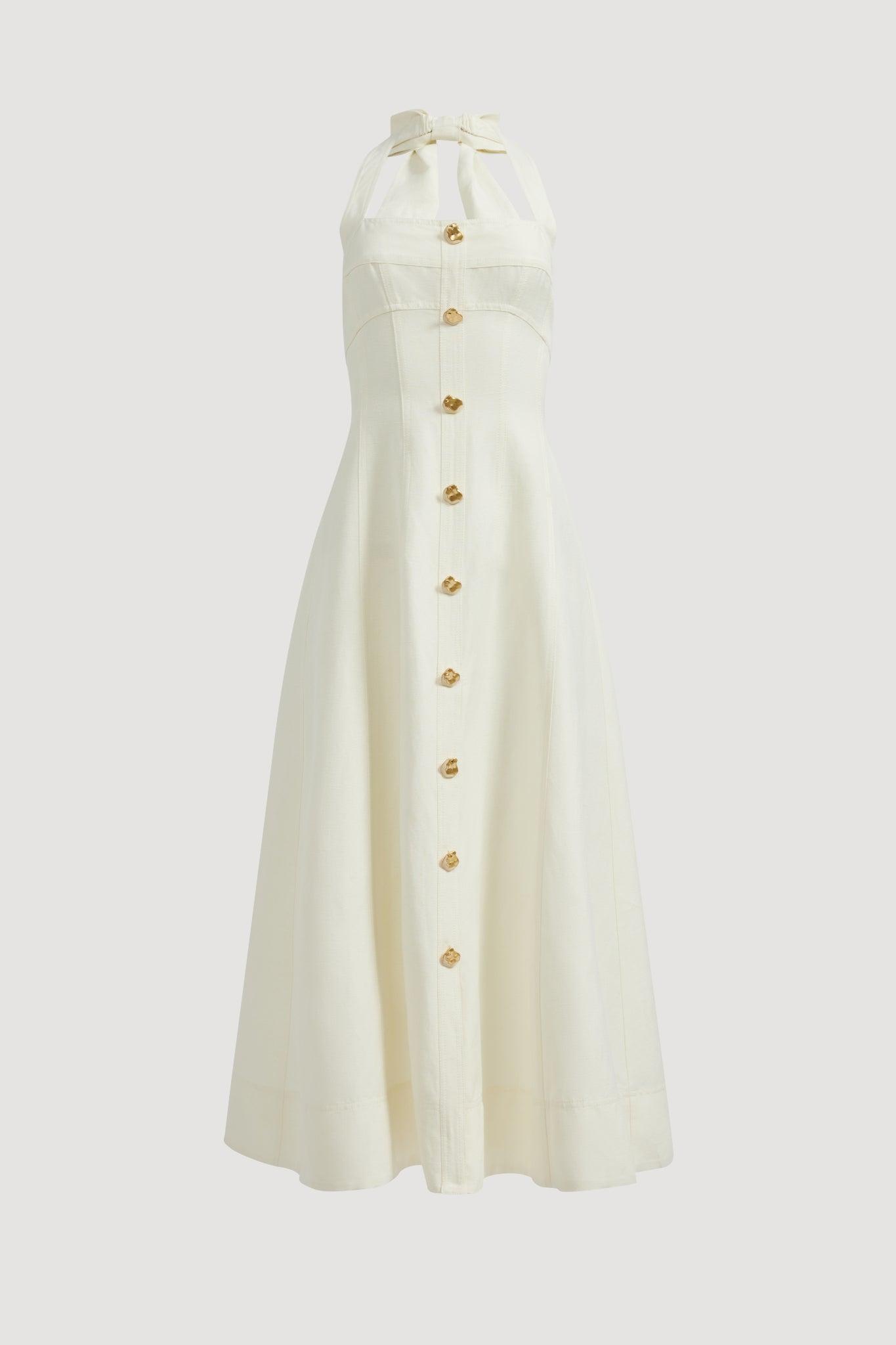 Monroe Halter Midi Dress-IVORY / 4 Product Image