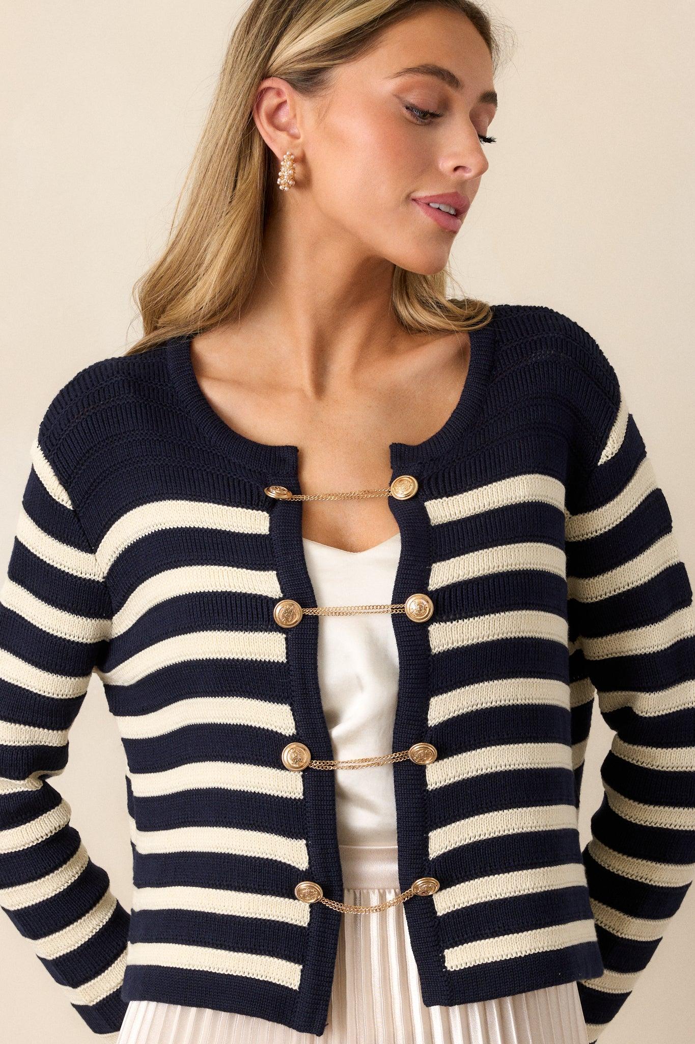Harborside Hideaway Navy & White Stripe Cardigan Product Image
