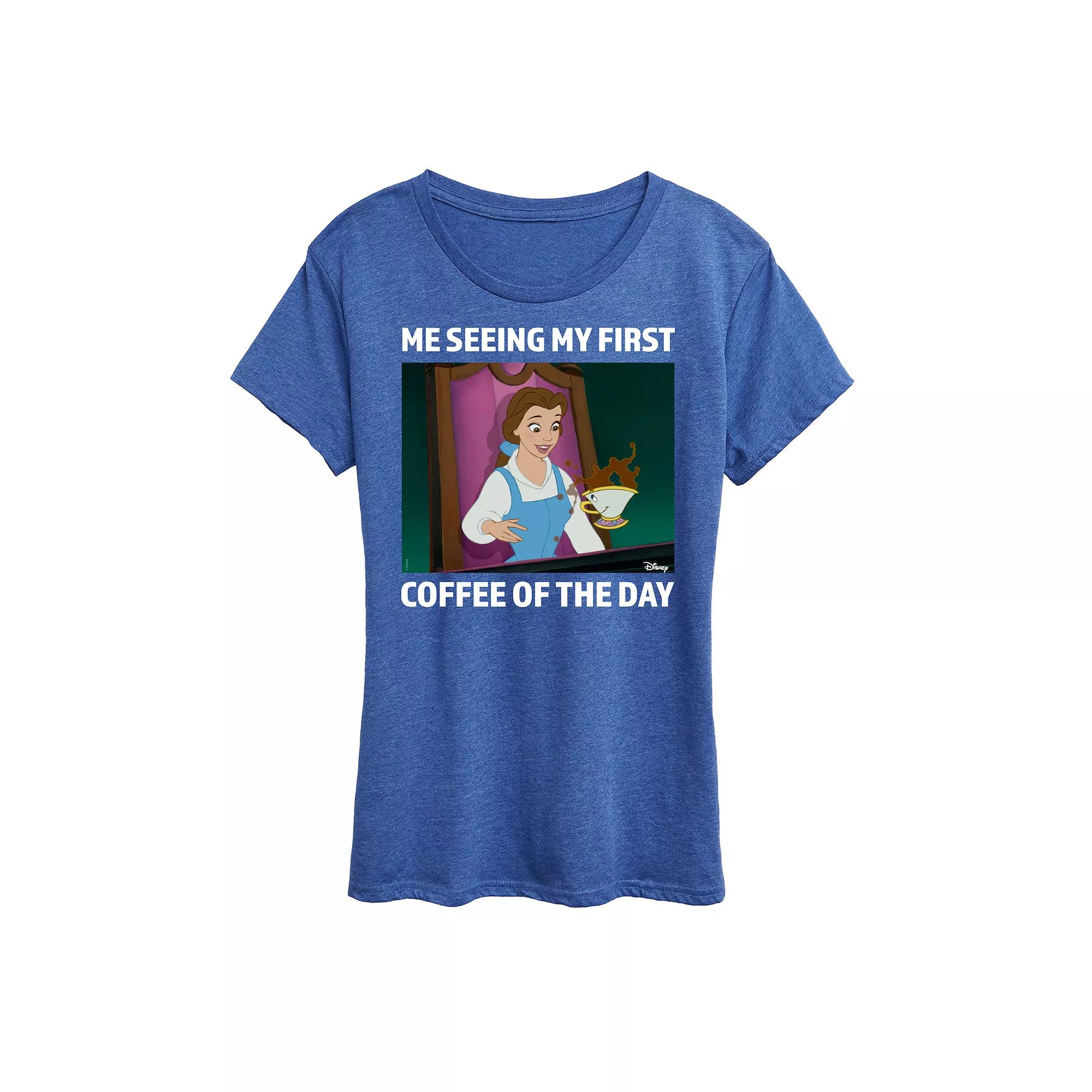 Disney Princess Belle Women's First Coffee Of The Day Meme Graphic Tee,  Product Image