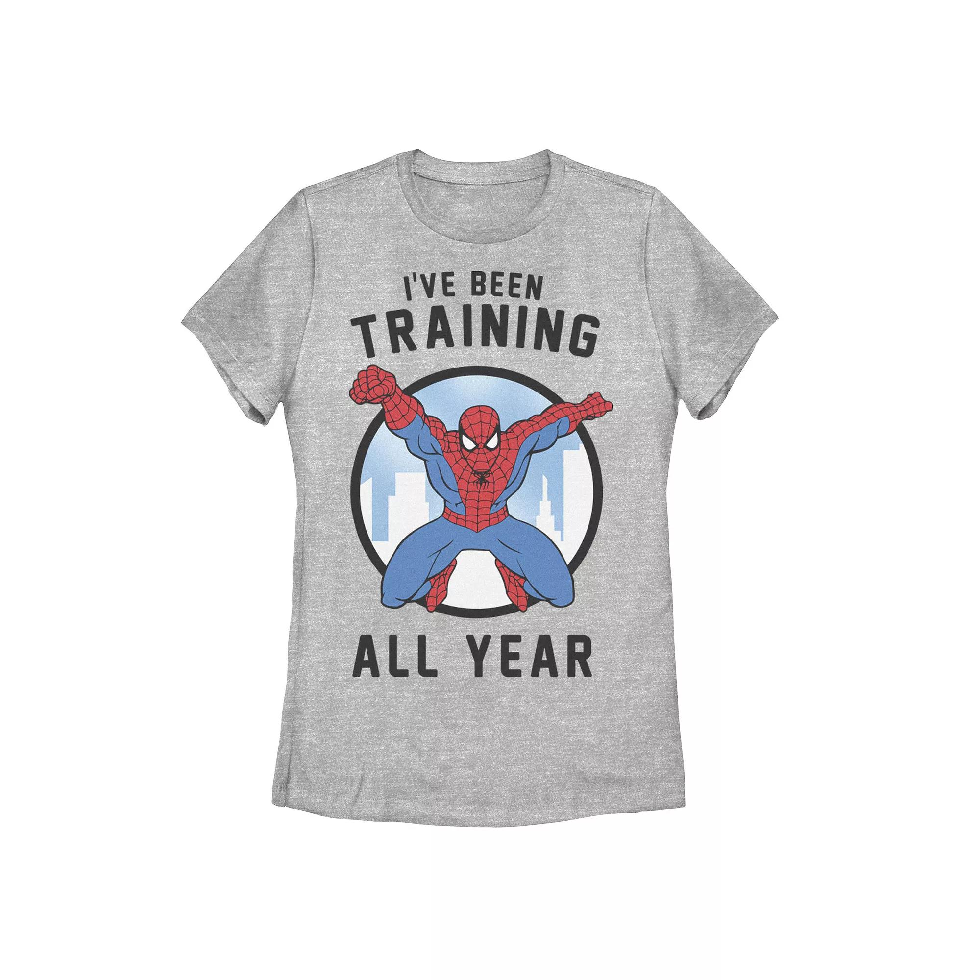 Juniors' Marvel Spider-Man "I've Been Training All Year" Graphic Tee, Girl's, Size: Small, Athletic Grey Product Image