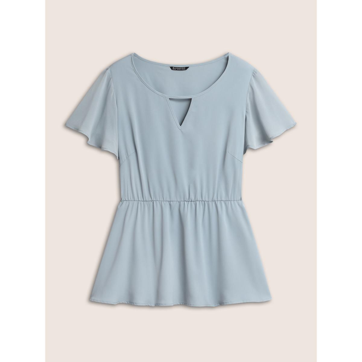 Plus Size Stone Round Neck Chiffon Patchwork Cut Out Blouse Women Work From Home Short sleeve Round Neck Work Blouses BloomChic 18-20/2X Product Image