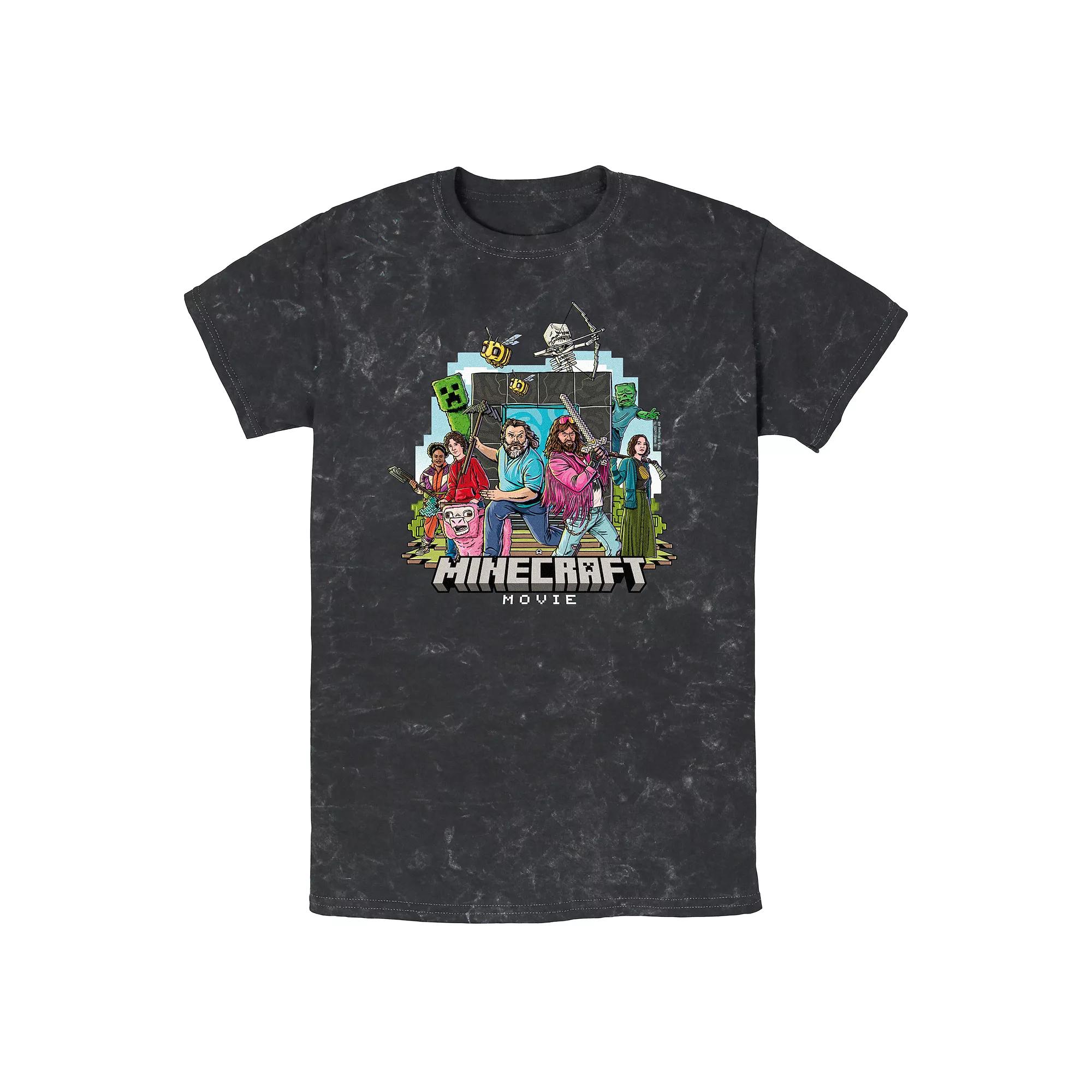 Men's Minecraft Movie Heroes Group Mineral Wash Graphic Tee,  Product Image