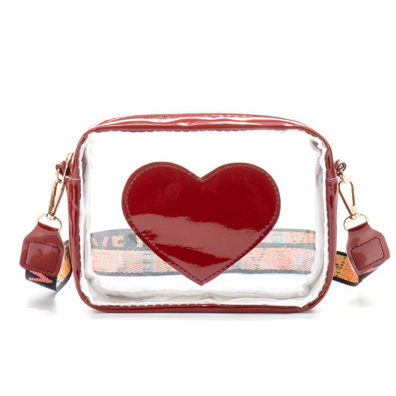 Clear PVC Jelly Bag – Fashionable Crossbody Messenger with Heart Patch for Women Product Image