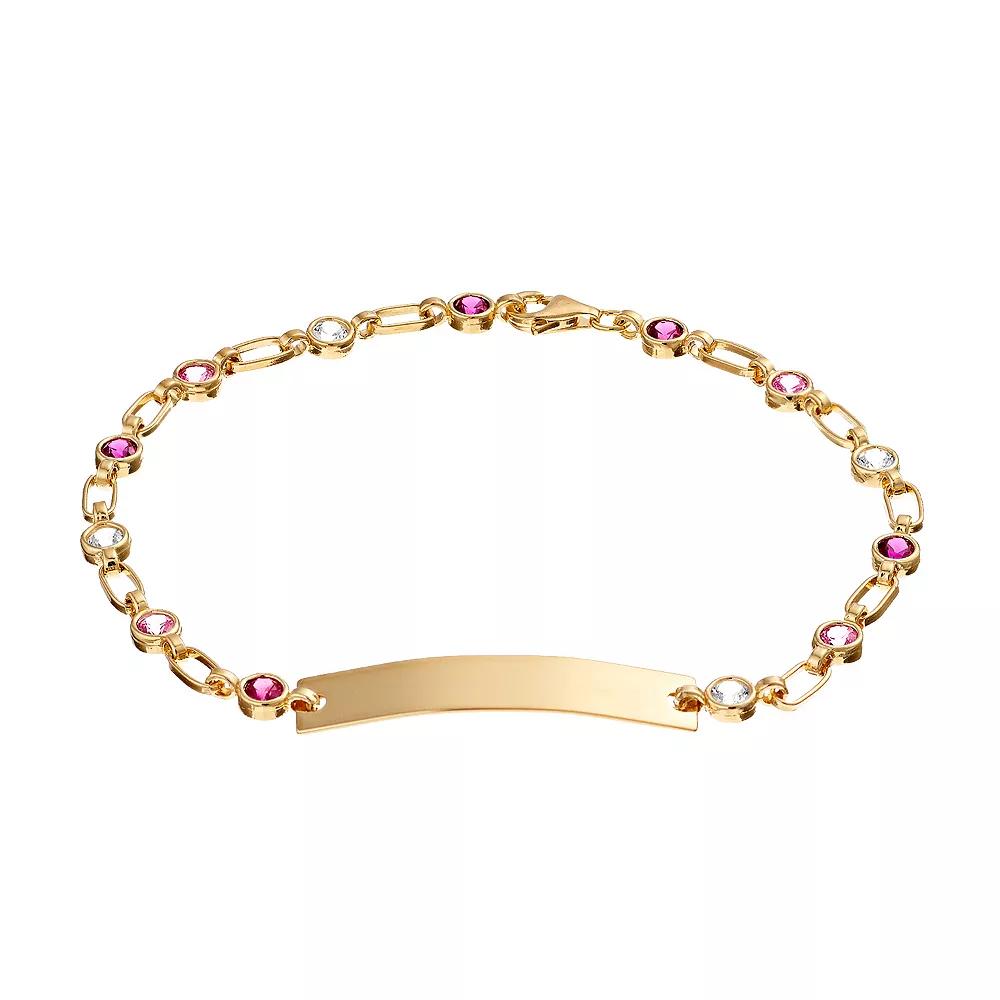 Kristen Kesho Sterling Silver Lab-Created White & Pink Sapphire & Lab-Created Ruby ID Bar Bracelet, Women's, Size: 7.25", Gold Tone Product Image