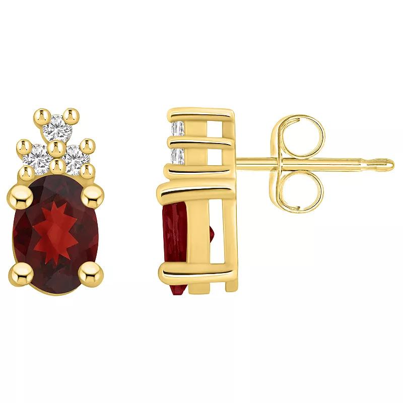Alyson Layne 14k Gold Oval Garnet & 1/7 Carat T.W. Diamond Earrings, Women's Product Image