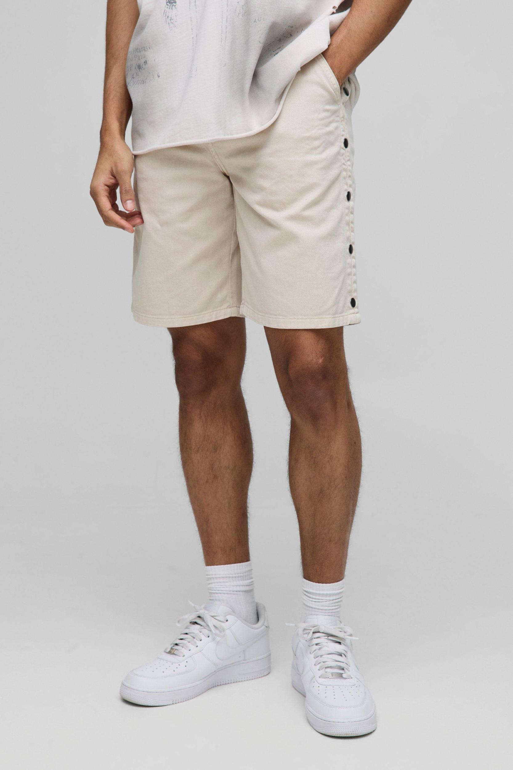 Relaxed Fit Overdyed Twill Popper Hem Shorts | boohooMAN USA Product Image