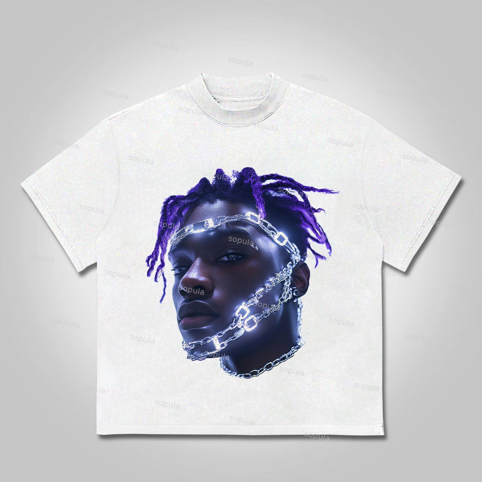 Sopula Vintage Sci-Fi Street Portrait Graphic Print Cotton T-Shirt Product Image