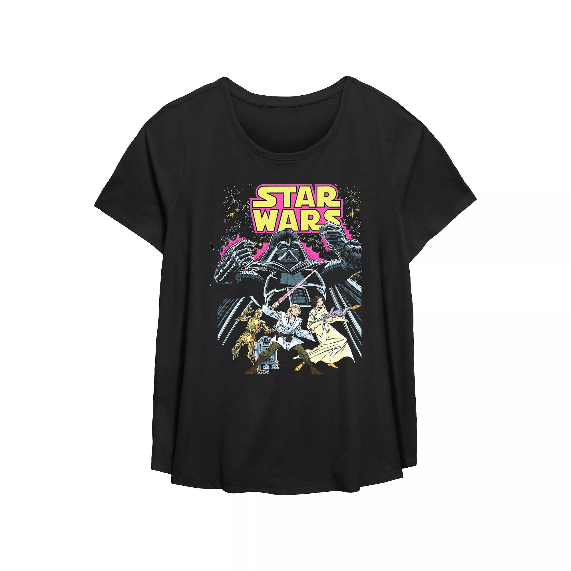 Plus Size Star Trek Comic Book Poster Scoop Hem Flow Graphic Tee, Women's, Size: 1XL, Black Product Image