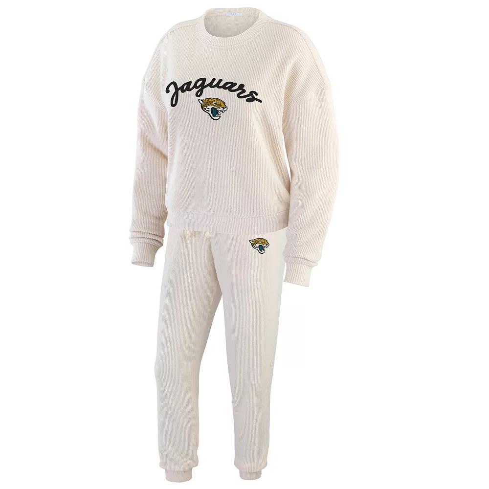 Women's WEAR by Erin Andrews  Oatmeal Jacksonville Jaguars Rib-Knit Long Sleeve T-Shirt & Pants Lounge Set, Size: 2XL, Team Product Image
