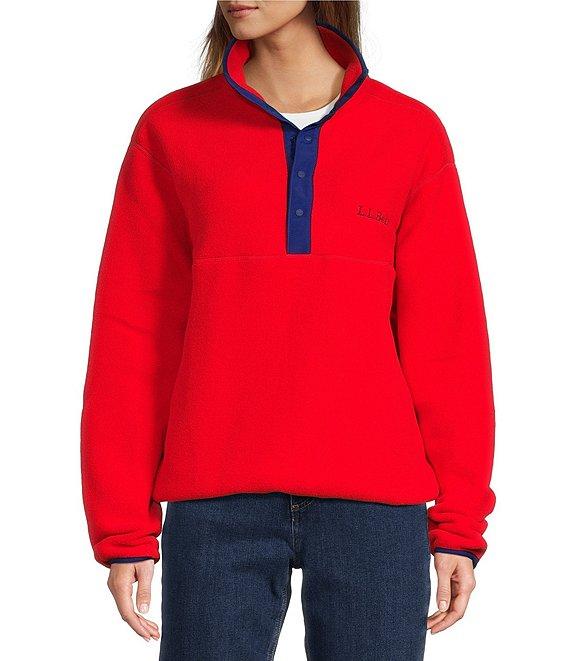 L.L.Bean Bean's Classic Fleece Stand Collar Long Sleeve Stretch Binding Side Pocket Snap Placket Pullover Product Image