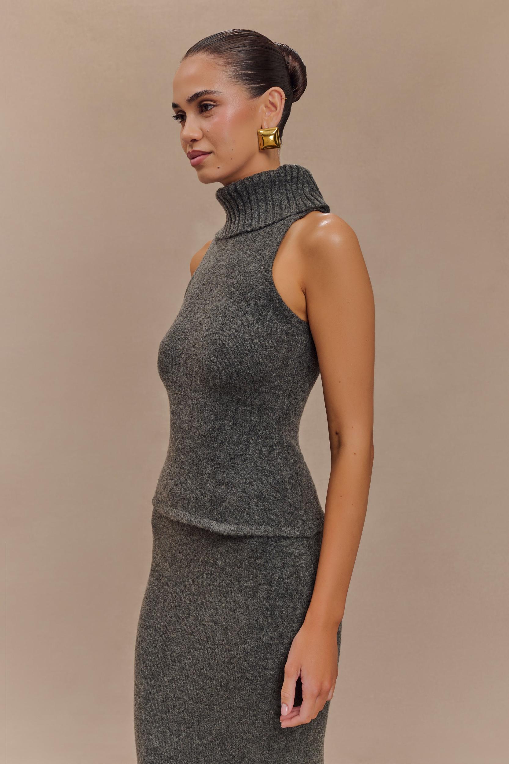 Elise Roll Neck Knit Top - Charcoal Marle Product Image