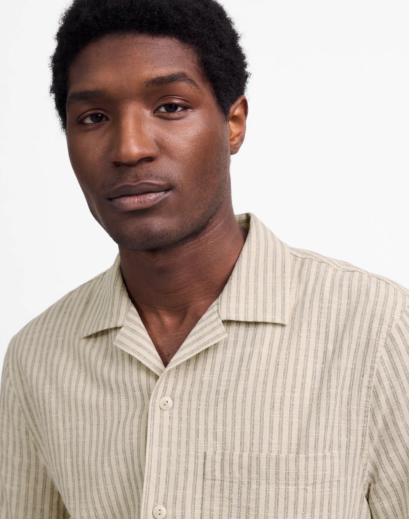 Short-Sleeve Button-Up Shirt in Indigo-Dyed Stripe Product Image