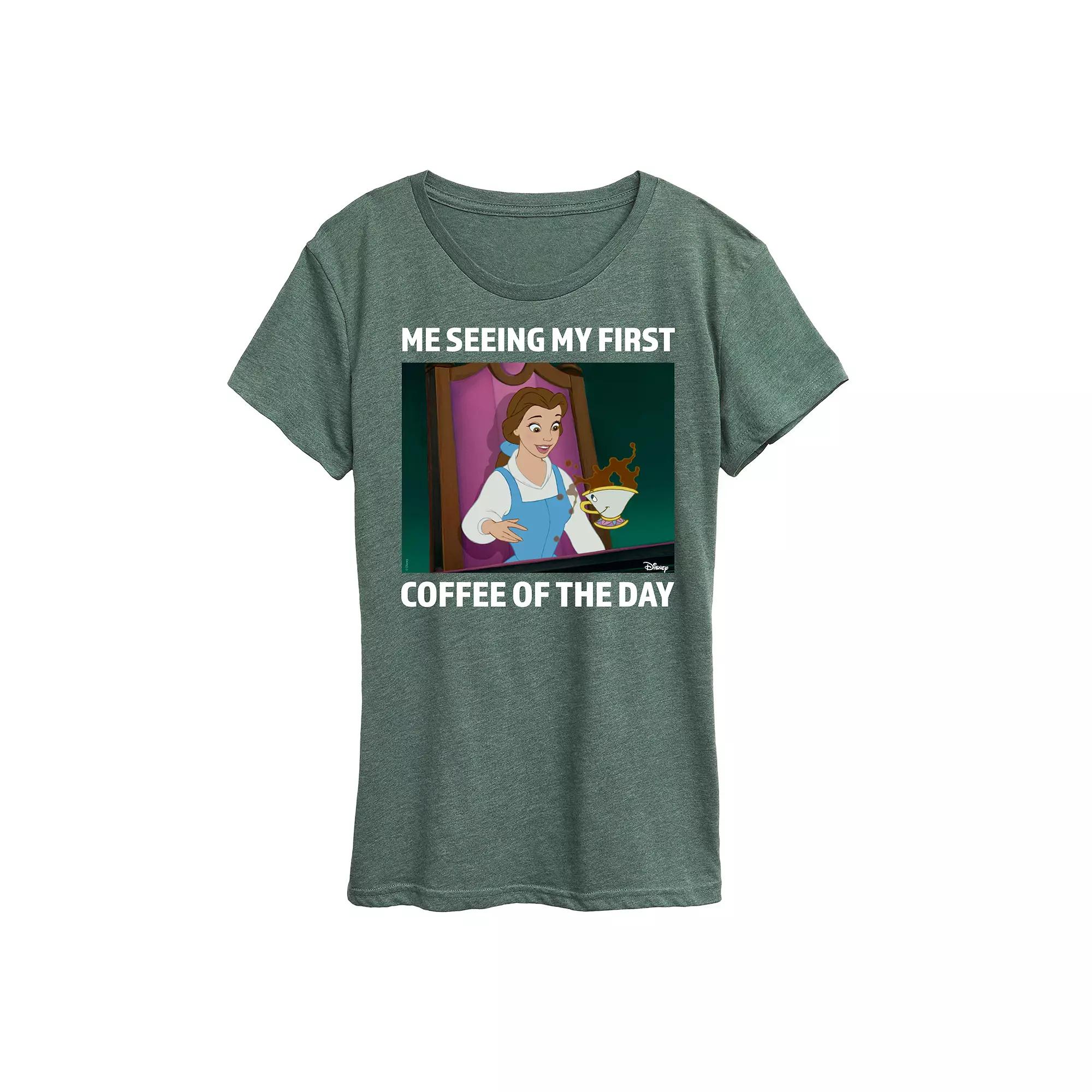 Disney Princess Belle Women's First Coffee Of The Day Meme Graphic Tee,  Product Image
