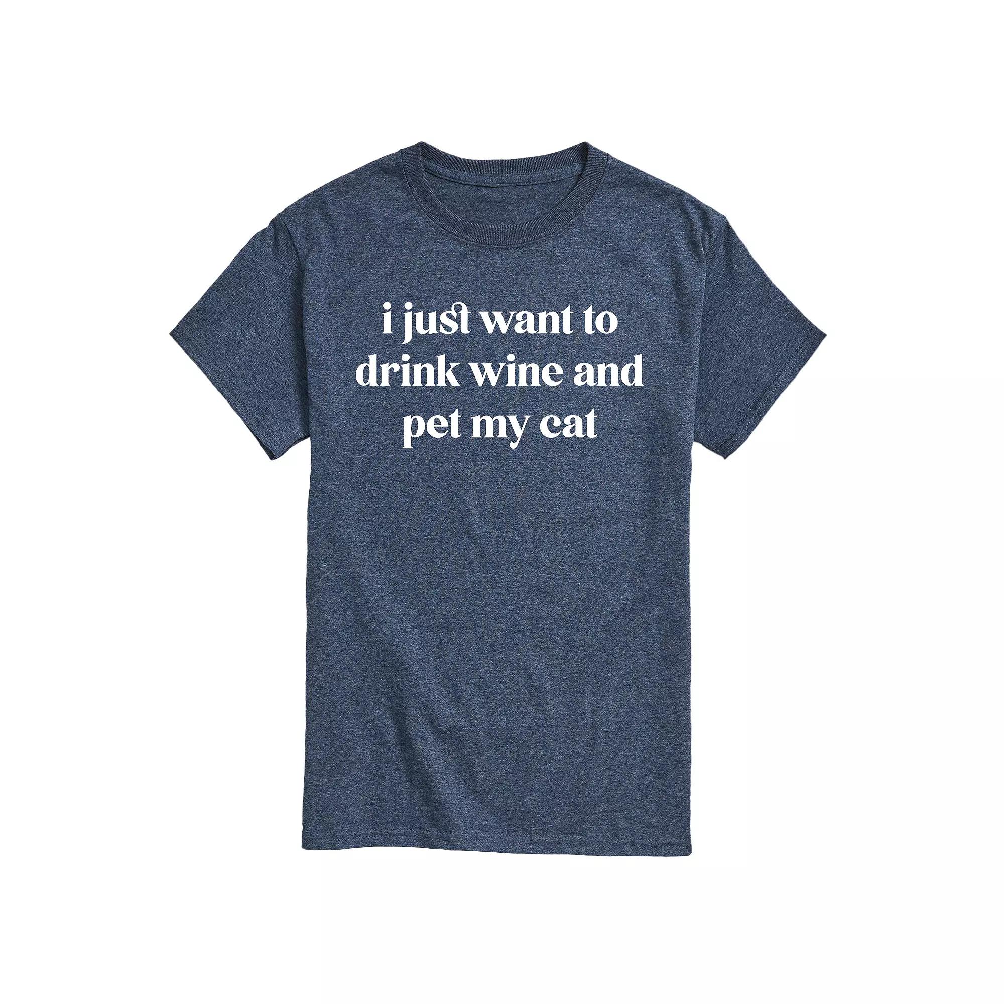 Men's Drink Wine Pet Cat Graphic Tee,  Product Image