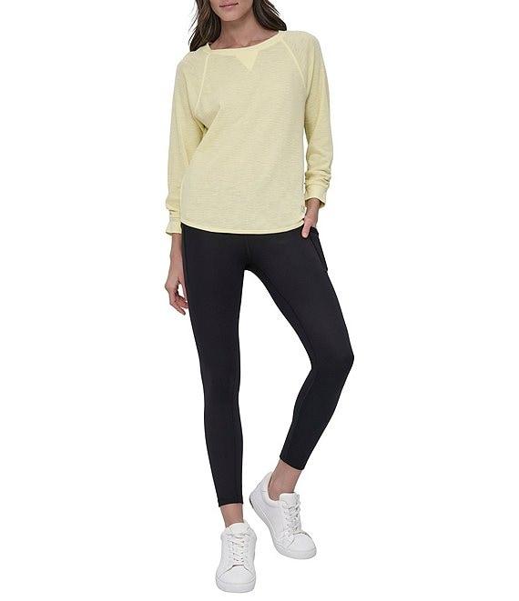 DKNY Sport by Donna Karan Mini Slub Waffle Knit Crew Neck 3/4 Ruched Sleeve Tee Product Image