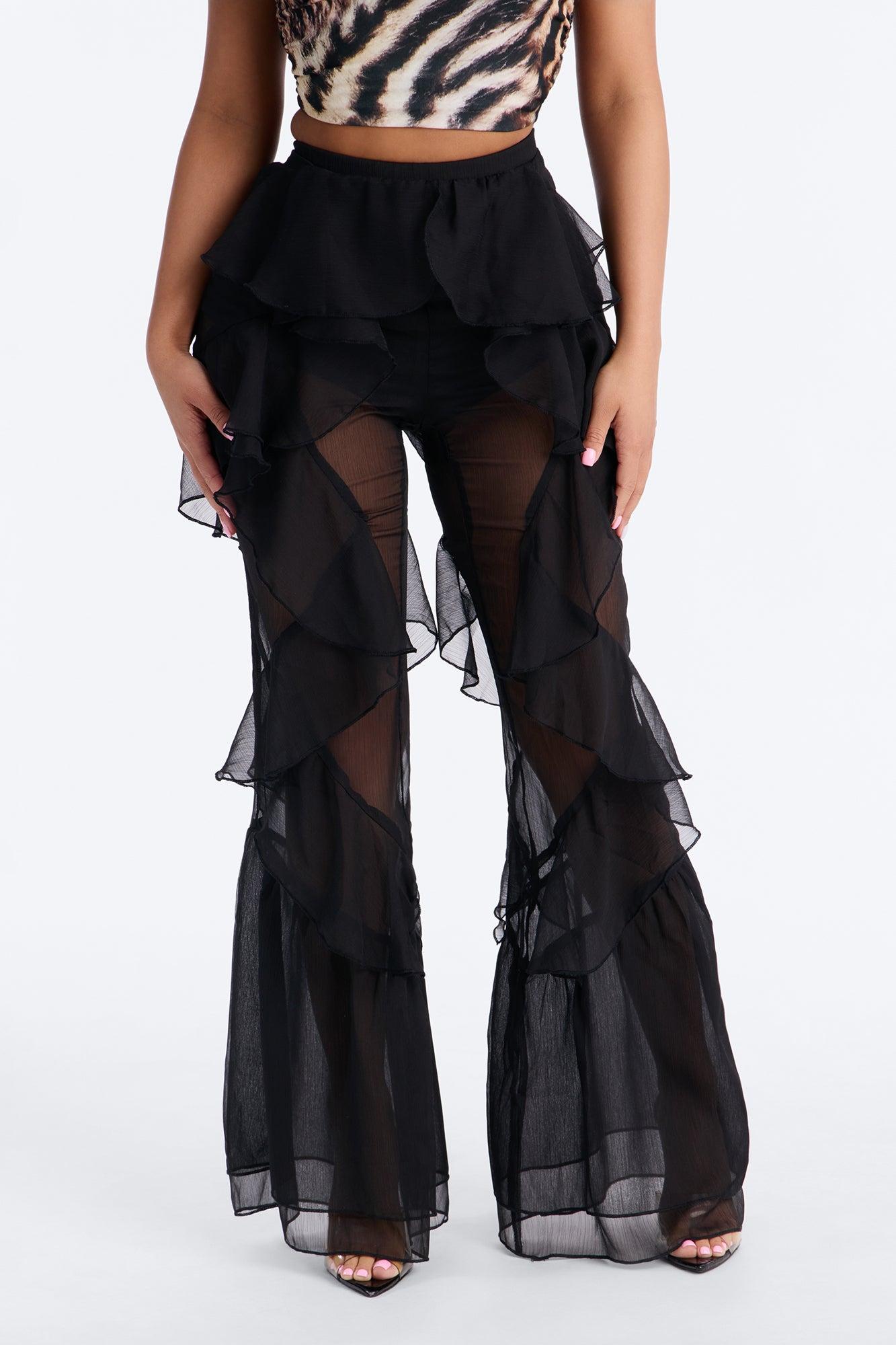 Twisted Rules Ruffle Flare Pant 33″ - Black Female Product Image