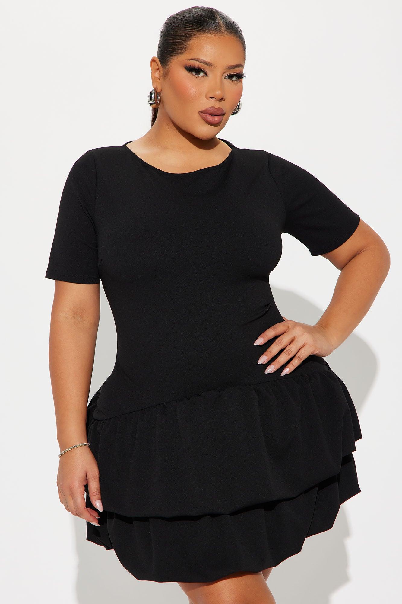 Riley Tiered Bubble Mini Dress - Black Product Image