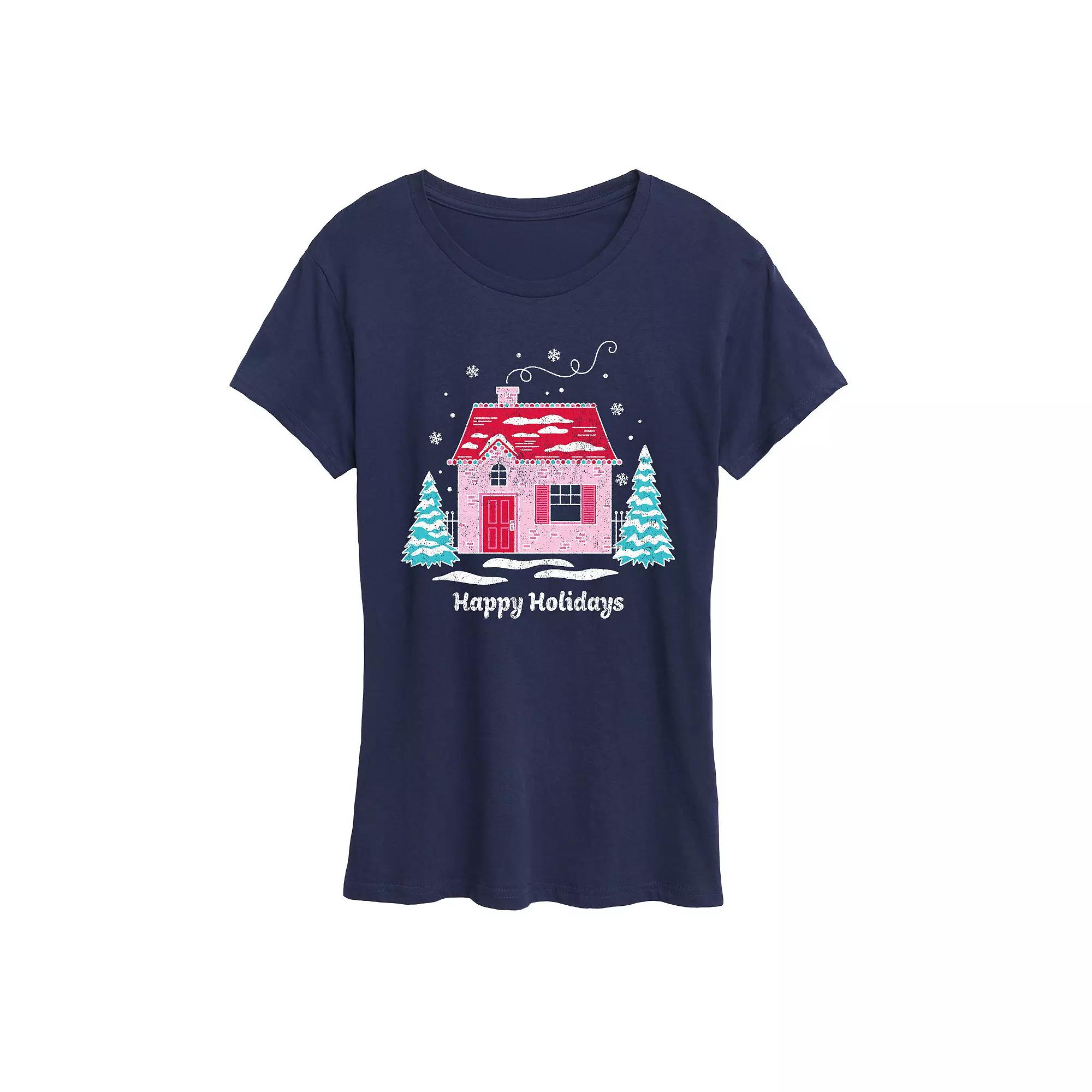 Women's Pink Holiday House Graphic Tee,  Product Image