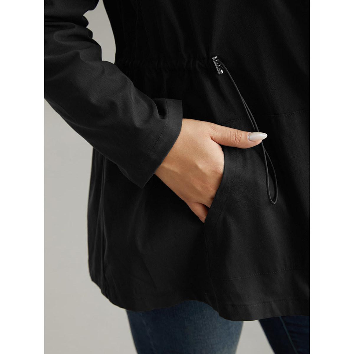 Plus Size Plain Zipper Hooded Pocket Drawstring Coat Women Black Casual Plain Ladies Dailywear Winter Coats BloomChic 28/5X Product Image