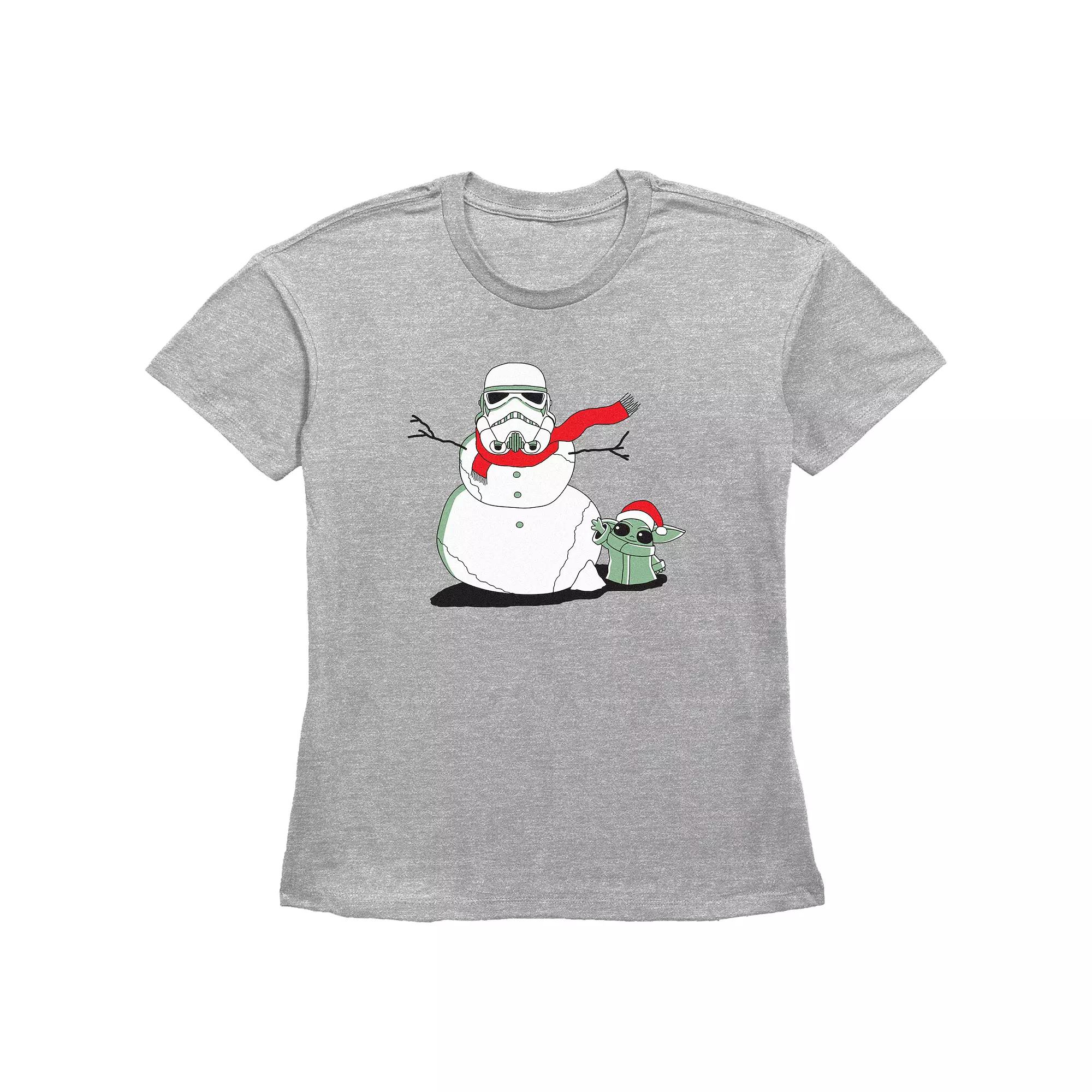 Women's Star Wars The Mandalorian Grogu And Storm Trooper The Snowman Graphic Tee,  Product Image