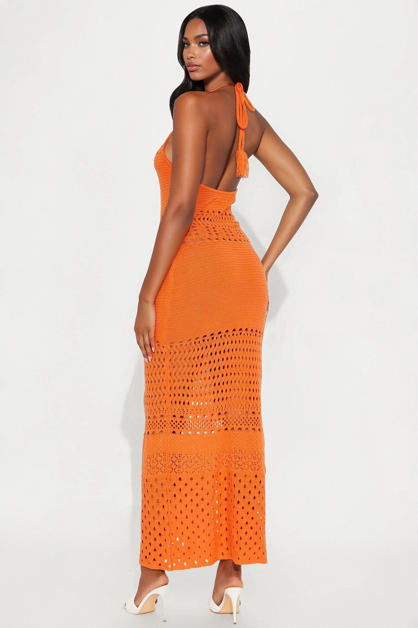 In A Daze Crochet Maxi Dress - Orange Female Product Image