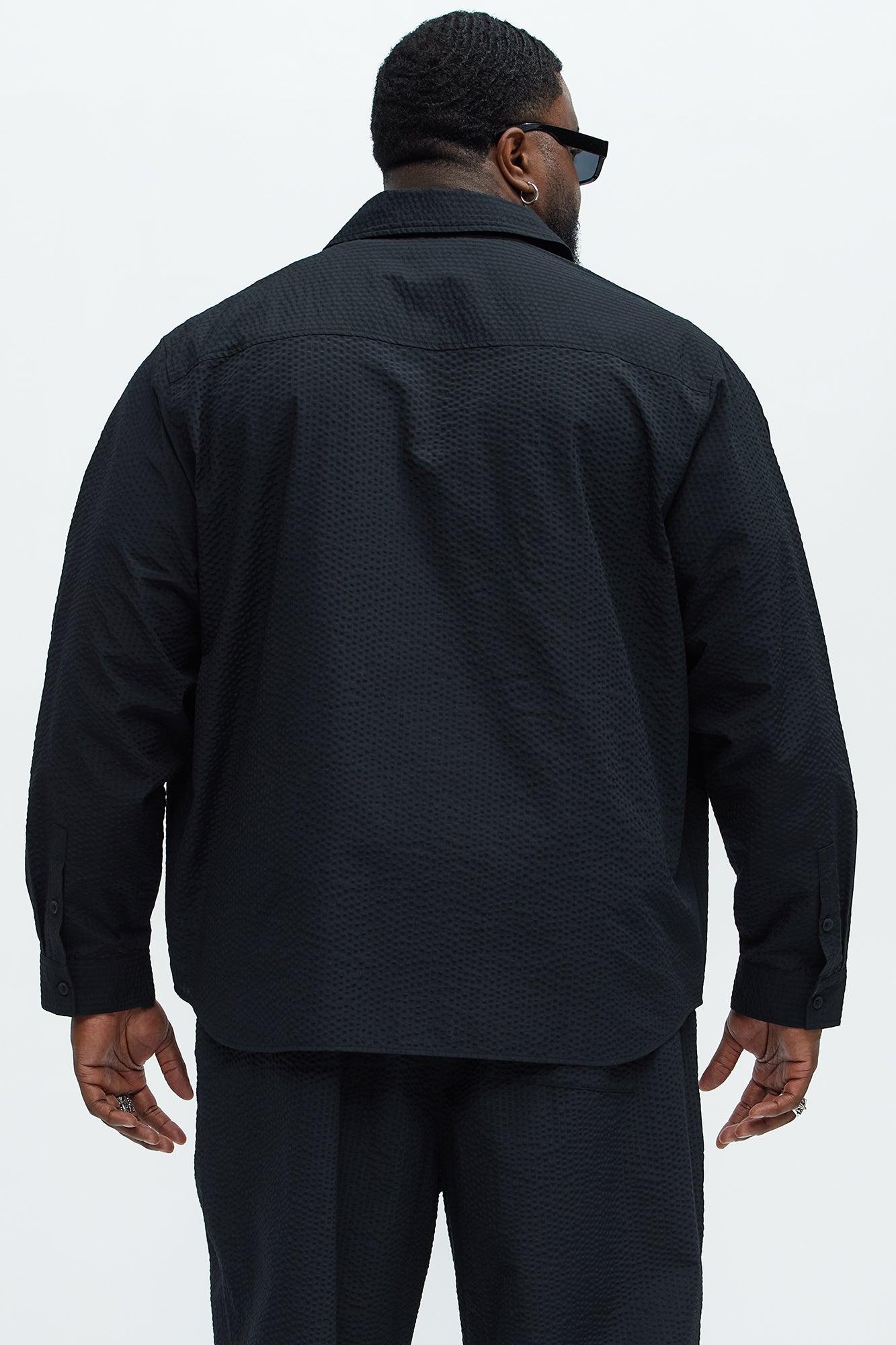 Seersucker Long Sleeve Button Up Shirt - Black Product Image