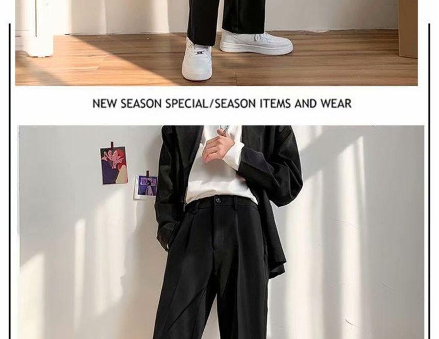 Mid Rise Plain Straight Leg Dress Pants Product Image