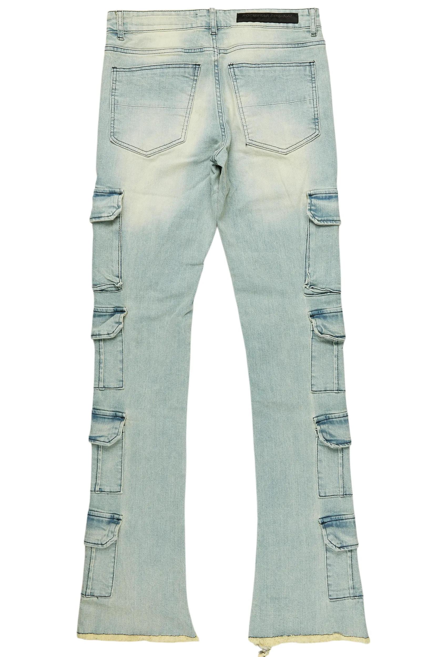 Valery Blue Stacked Flared Cargo Jean Male Product Image