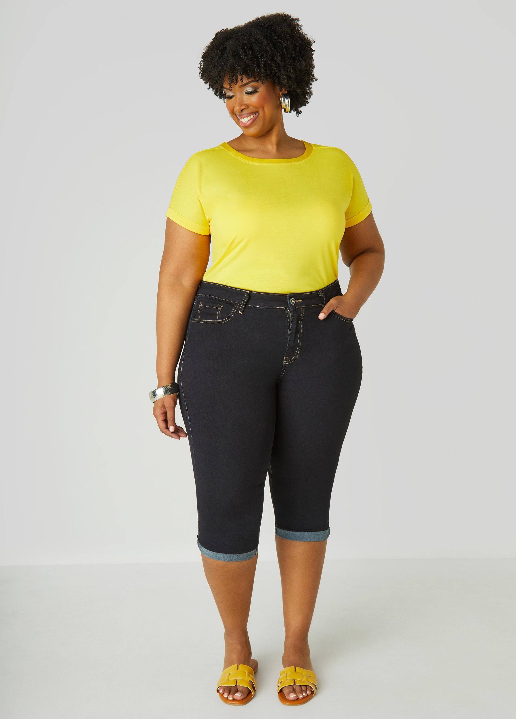 Plus Size Satin Trimmed French Terry Tee Ashley Stewart Product Image