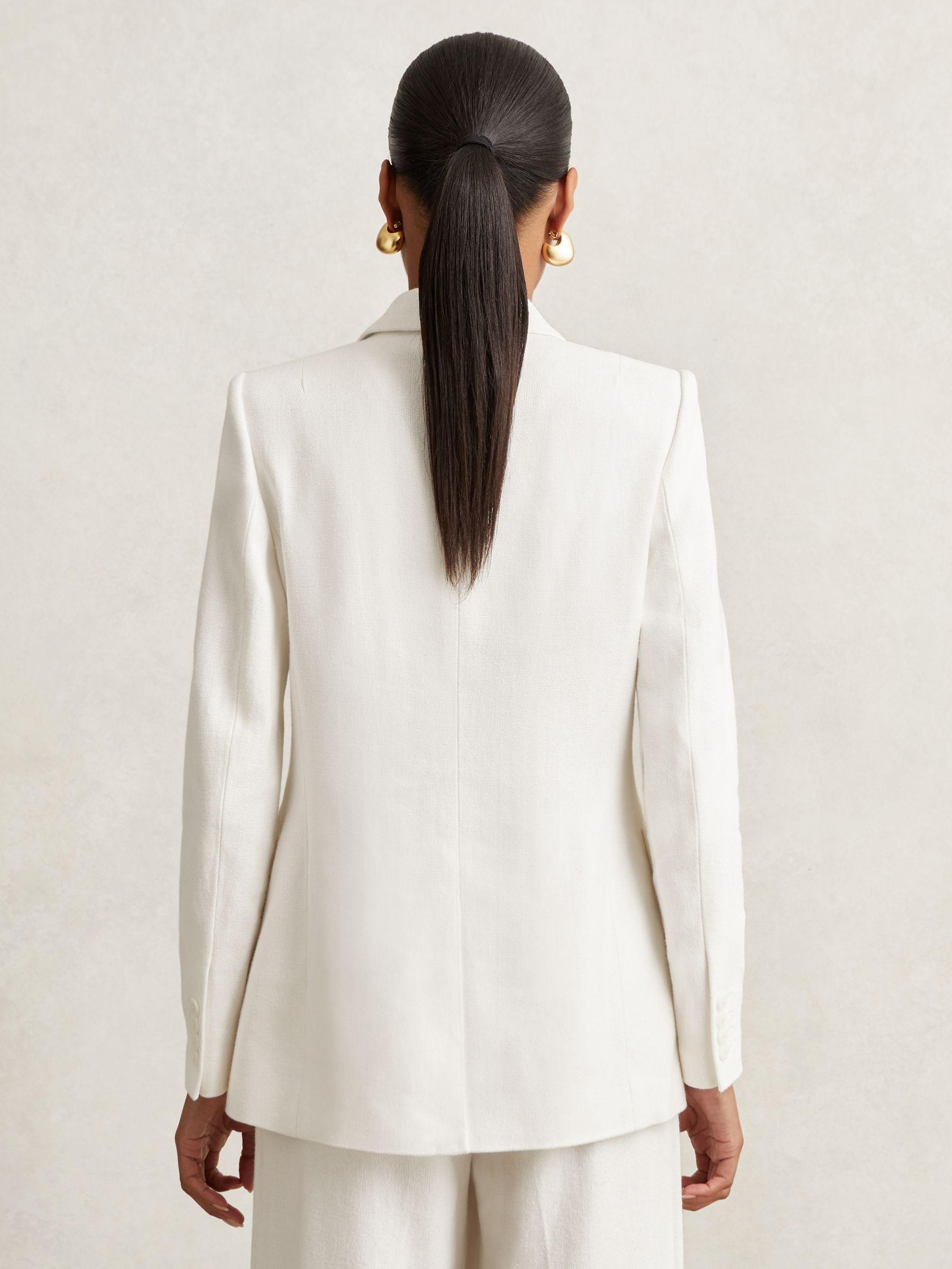 Linen-Blend Double-Breasted Suit Jacket in White Product Image