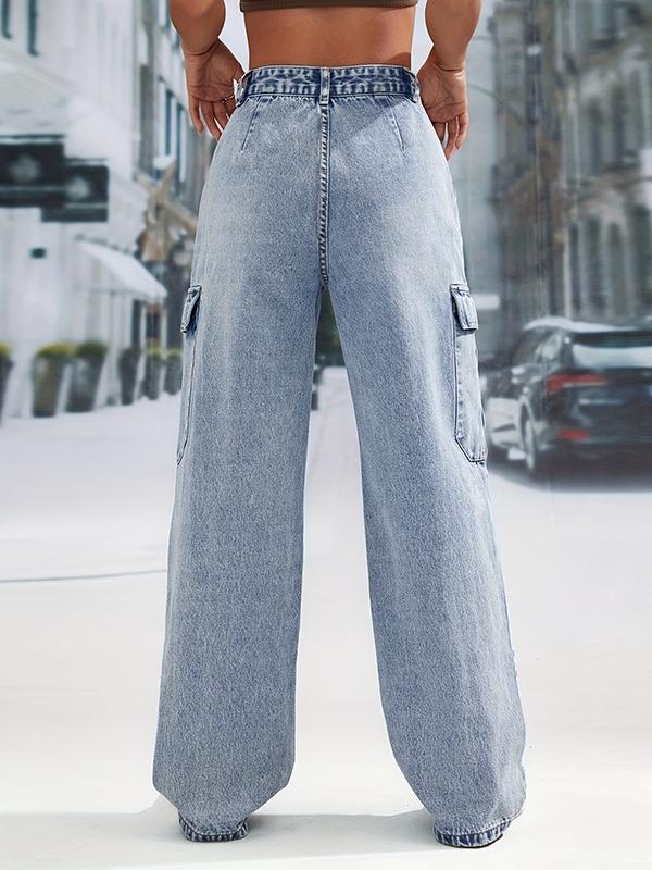 High Waist Big Pocket Cargo Jeans Product Image