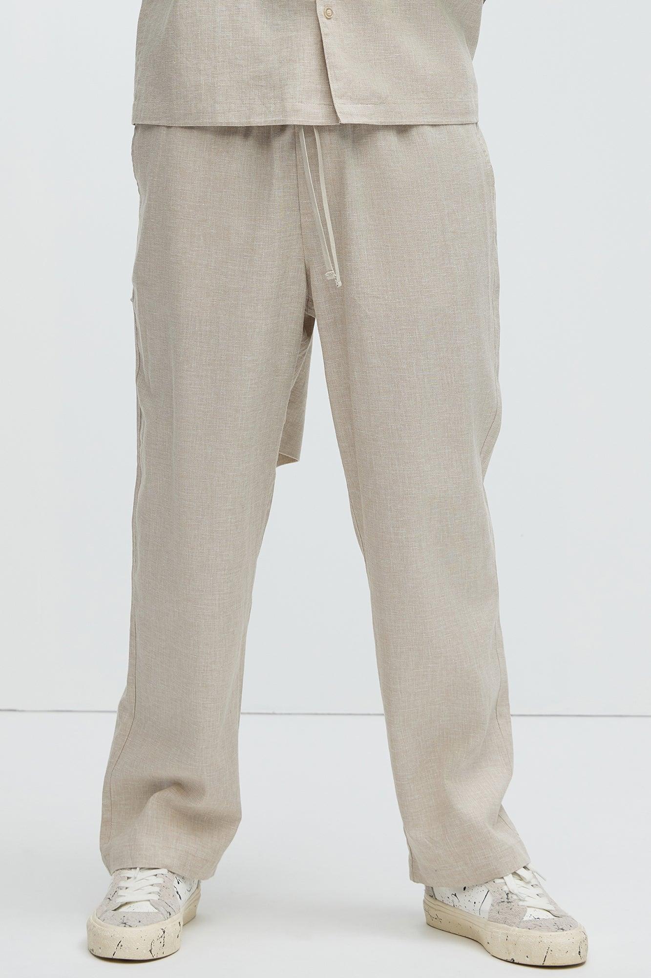 Bahamas Straight Linen Pants - Stone Product Image
