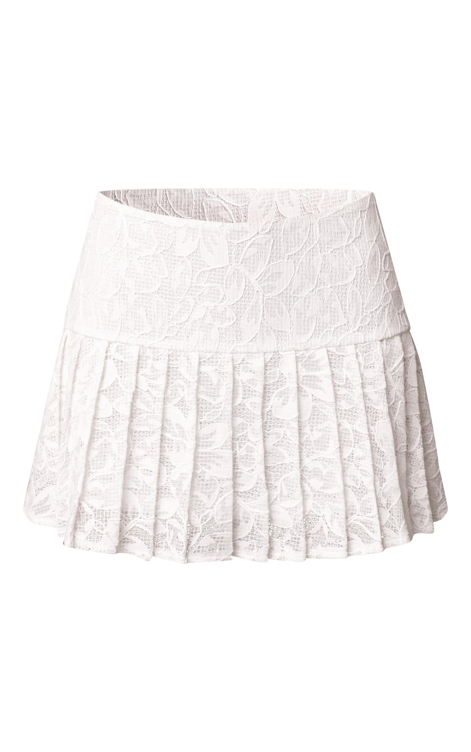 White Lace Pleated Mini Skirt Product Image