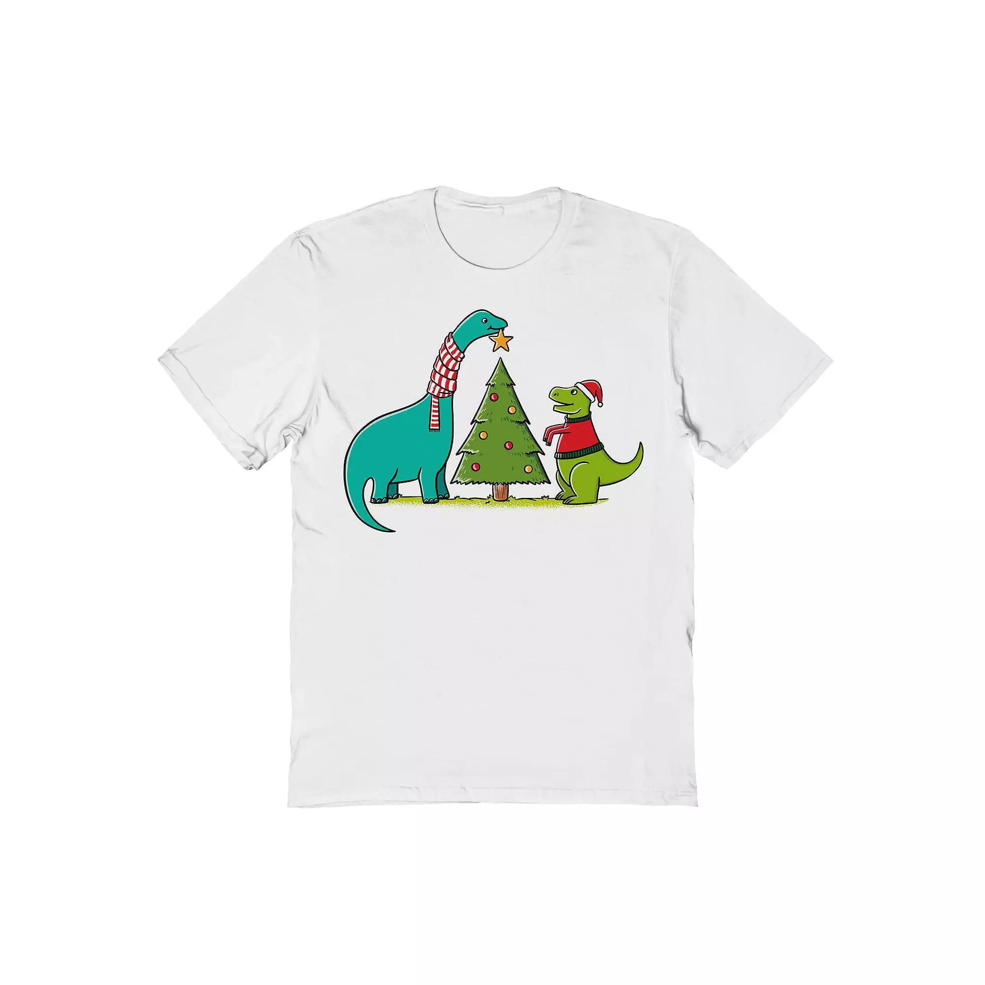 Men's Dinosaurs Christmas Graphic Tee, Size: Medium, White Product Image