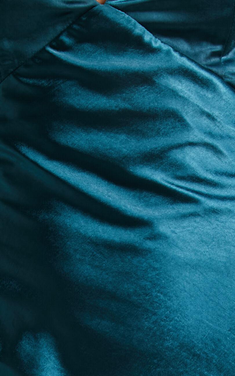 Anneke Maxi Dress - V Neck Open Back Bias Cut Dress in Petrol Green Product Image