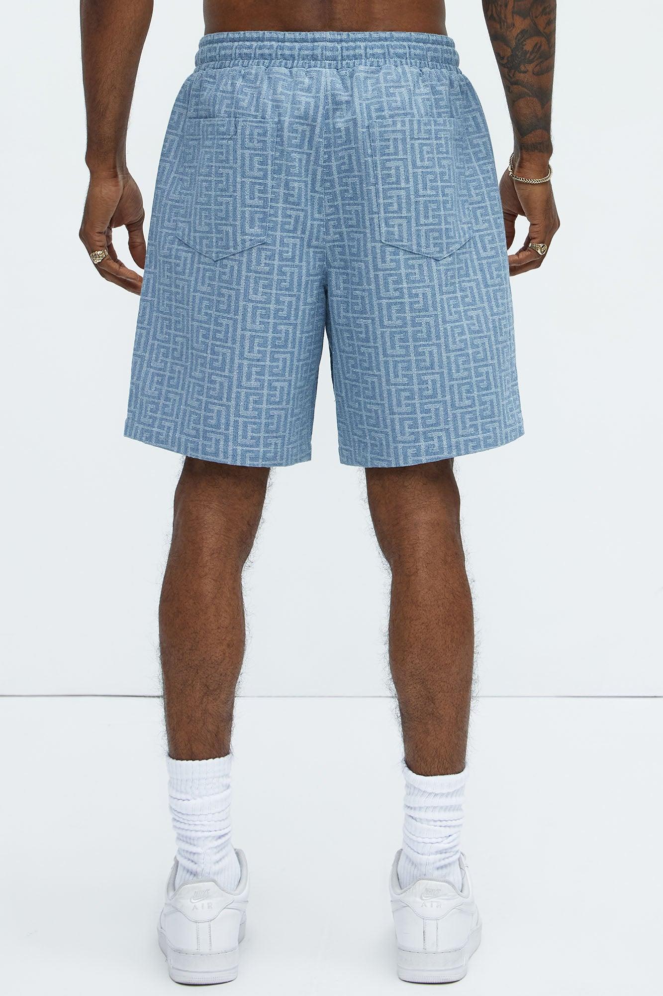 Fallon Jacquard Relaxed Shorts - Blue Product Image