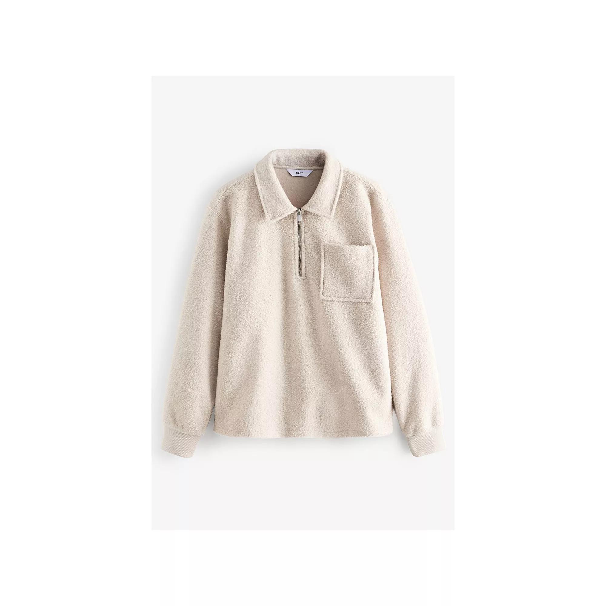 Men's NEXT Half Zip Borg Sweater, Size: Small, White Product Image